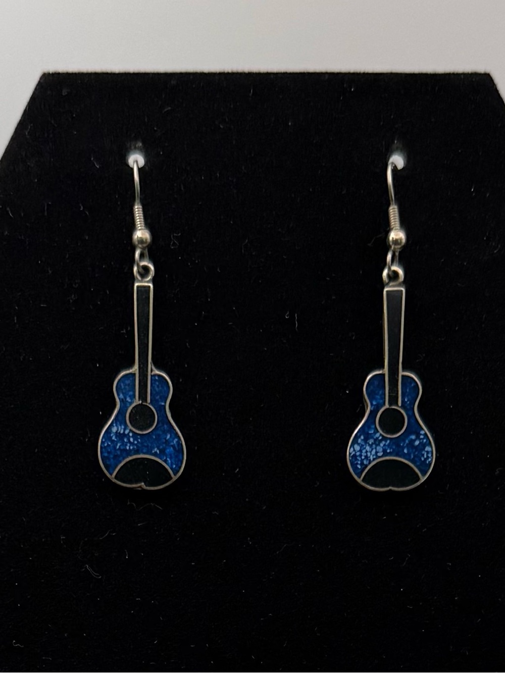 Source Unknown Blue Guitar Dangle Earrings